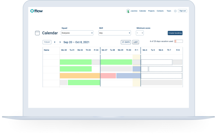 Computer image showing fflow calendar